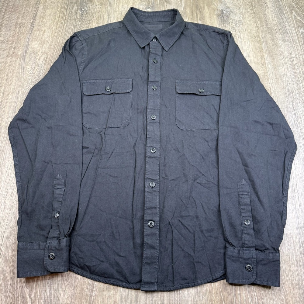 Lucky Brand Mens Black Flap Pockets Lived-in Long Sleeve Button Up Shirt Size M